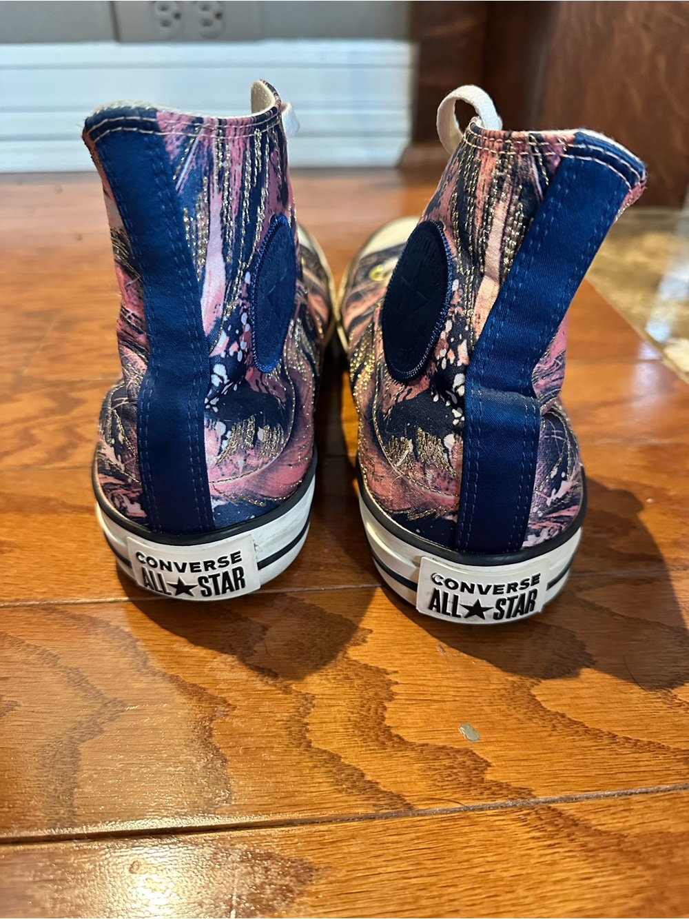 Converse All Star Hi Embroidered Satin Pink Navy Sneakers Women’s 9 - Picture 5 of 8